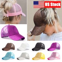 Adjustable Summer  Glitter Ponytail Baseball Cap Messy Bun Snapback Hat US  eb-37751943